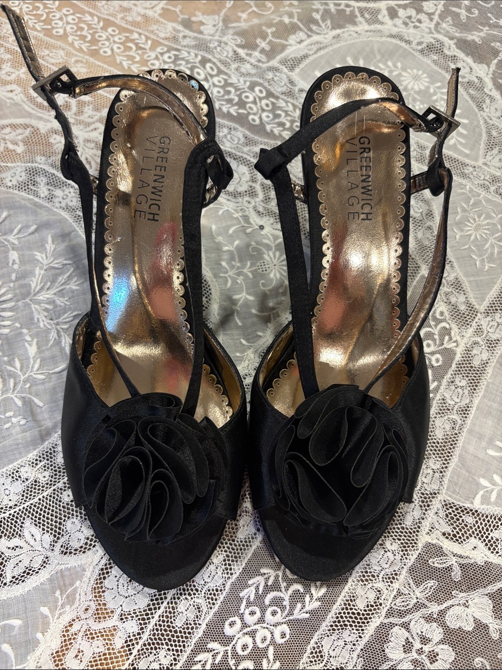 Vintage Black Floral Slingback Heels